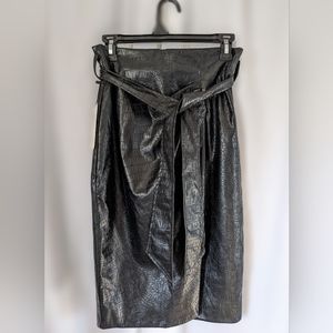 Black Faux Croc Paperbag Pencil Skirt with Tie Belt